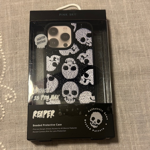 Pink sky Halloween reaper beaded iPhone 15 pro max case - Picture 1 of 3